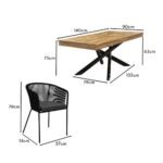 Amelia 6 Seater White Acacia Wood Black Legs Garden Dining Set - Hali Black Chairs - Image 13