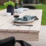 Amelia 6 Seater Wooden Garden Dining Set with 6 Hali Black Chairs - Light Brushed Acacia with Black Legs - Image 5