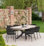 Amelia 6 Seater Wooden Garden Dining Set with 6 Hali Black Chairs - Light Brushed Acacia with Black Legs - Image 10