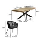 Amelia 6 Seater Wooden Garden Dining Set with 6 Hali Black Chairs - Light Brushed Acacia with Black Legs - Image 11