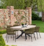 Amelia 6 Seater Wooden Garden Dining Set with 6 Hali Green Chairs - Light Brushed Acacia with Black Legs - Image 2