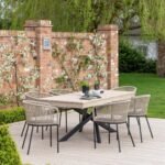 Amelia 6 Seater Wooden Garden Dining Set with 6 Hali Natural Chairs - Light Brushed Acacia with Black Legs