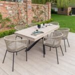 Amelia 6 Seater Wooden Garden Dining Set with 6 Hali Natural Chairs - Light Brushed Acacia with Black Legs - Image 11