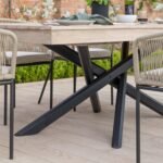 Amelia 8 Seater Wooden Garden Dining Set with 8 Hali Natural Chairs - Light Brushed Acacia with Black Legs - Image 9