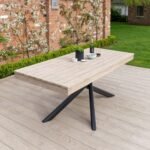 Amelia 8 Seater Wooden Garden Dining Set with 8 Hali Black Chairs - Light Brushed Acacia with Black Legs - Image 2