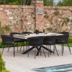 Amelia 8 Seater Wooden Garden Dining Set with 8 Hali Black Chairs - Light Brushed Acacia with Black Legs - Image 10