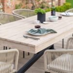 Amelia 8 Seater Wooden Garden Dining Set with 8 Hali Natural Chairs - Light Brushed Acacia with Black Legs - Image 5