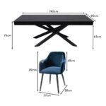 Amelia Black Dining Table Set - 6 Seater - Freya Blue Carver Chairs - Black Legs - Image 9