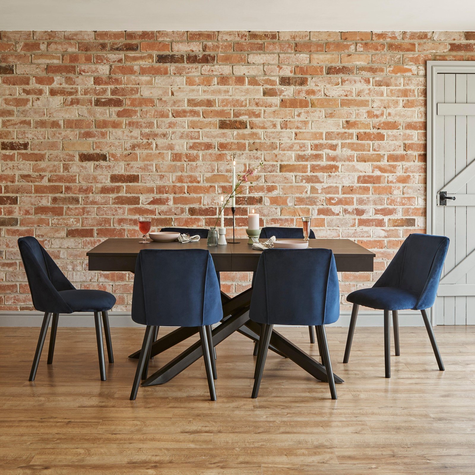 amelia-black-dining-table-set-6-seater-freya-blue-dining-chairs-with-black-legs-laura-james-1 Amelia Black Dining Table Set - 6 Seater - Freya Blue Dining Chairs - Black Legs