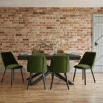 Amelia Black Dining Table Set - 6 Seater - Freya Fern Green Dining Chairs - Black Legs