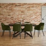 Amelia Black Extendable Dining Table Set - 6 Seater - Freya Fern Green Carver Chairs - Black Legs