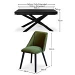 Amelia Black Extendable Dining Table Set - 6 Seater - Freya Fern Green Dining Chairs - Black Legs - Image 13