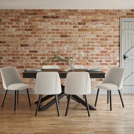 Amelia Black Extendable Dining Table Set - 6 Seater - Freya Boucle Dining Chairs - Black Legs