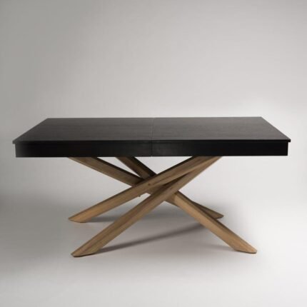 Outlet - Amelia Black Wood Extendable Dining Table with Oak Legs