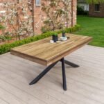 Outlet - Amelia Natural Acacia Wood Garden Dining Table - Black Metal Legs