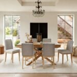 Amelia Whitewash Extending Dining Table Set - 6 Seater - Nolan Fawn Linen Dining Chairs - Whitewash Oak Legs