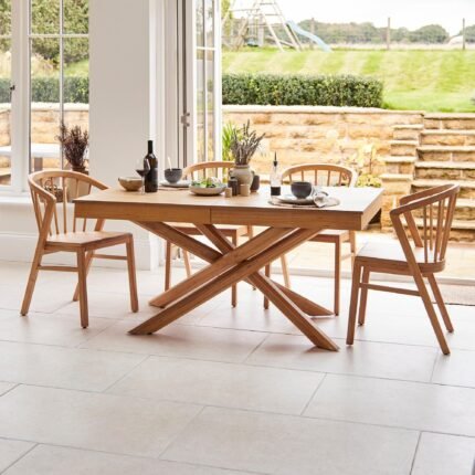 Amelia Oak Dining Table Set - 6 Seater - Mabel Oak Spindle Back Chairs