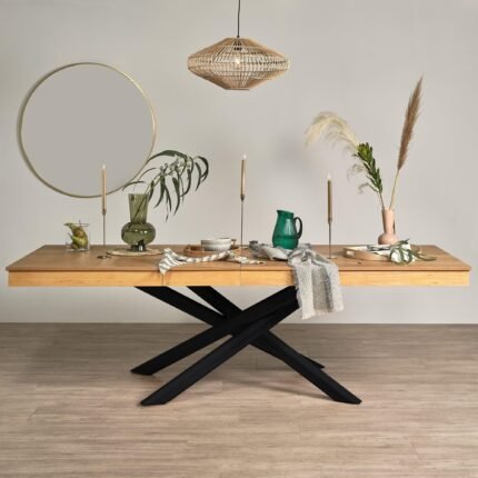 Outlet - Amelia Oak Wood Extendable Dining Table with Black Legs