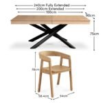 Amelia Pale Oak Extendable Dining Table Set with Black Legs  - 6 Seater - Pale Oak Armchairs - Image 8