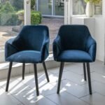 Amelia Black Dining Table Set - 6 Seater - Freya Blue Carver Chairs - Black Legs - Image 2
