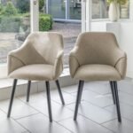 Amelia Whitewash Dining Table Set - 6 Seater - Freya Sand Carver Chairs - Black Legs - Image 2