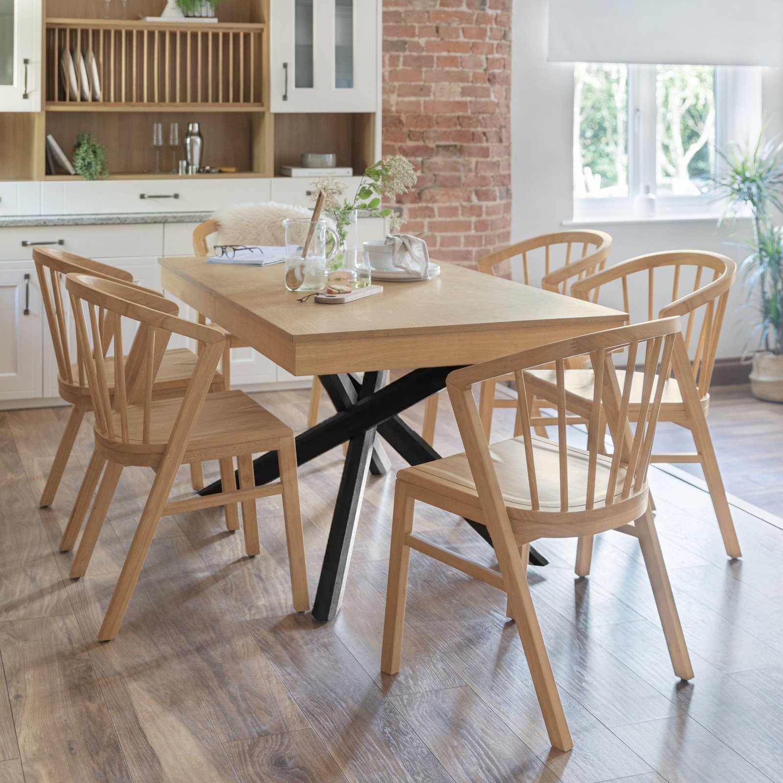 amelia-whitewash-dining-table-set-6-seater-light-oak-spindle-back-chairs-laura-james-1_black_legs_1_56c375b7-651a-4911-928e-b2390a312fc1 Amelia Pale Oak Extendable Dining Table Set with Black Legs - 6 Seater - Pale Oak Spindle Back Chairs