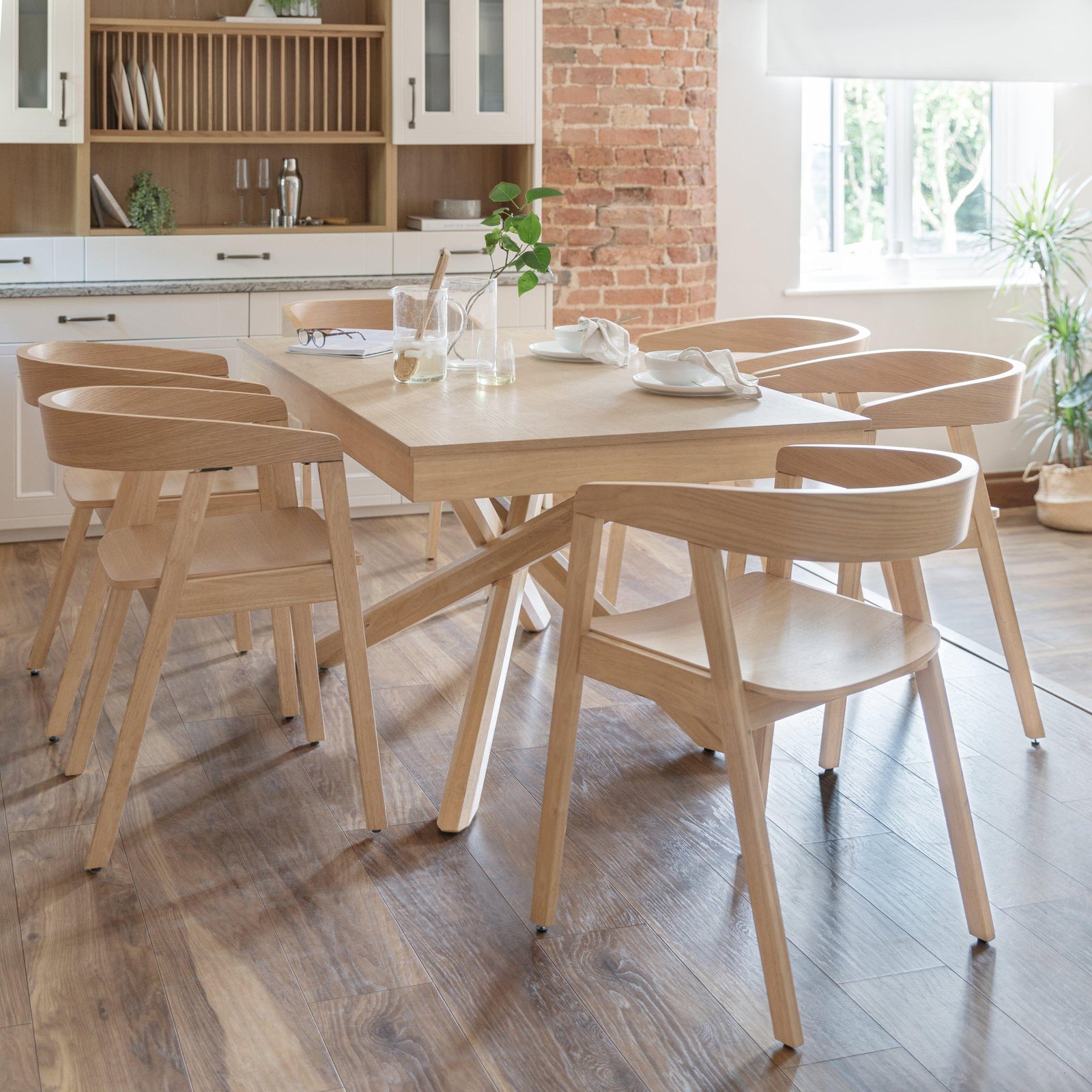 amelia-whitewash-dining-table-set-6-seater-pale-oak-armchairs-laura-james-1 Amelia Whitewash Dining Table Set - 6 Seater - Ella Pale Oak Armchairs