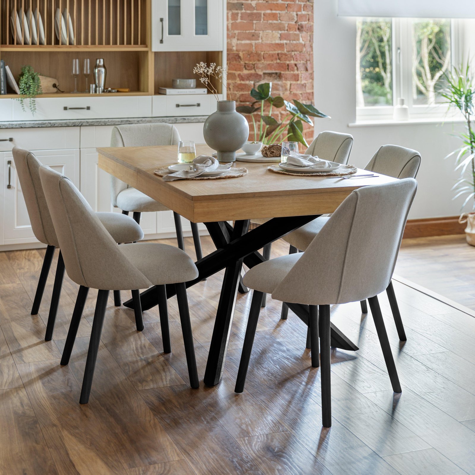 amelia-whitewash-extendable-dining-table-set-6-seater-freya-oatmeal-dining-chairs-with-black-legs-laura-james-1 Amelia Whitewash Extendable Dining Table Set - 6 Seater - Freya Sand Dining Chairs - Black Legs