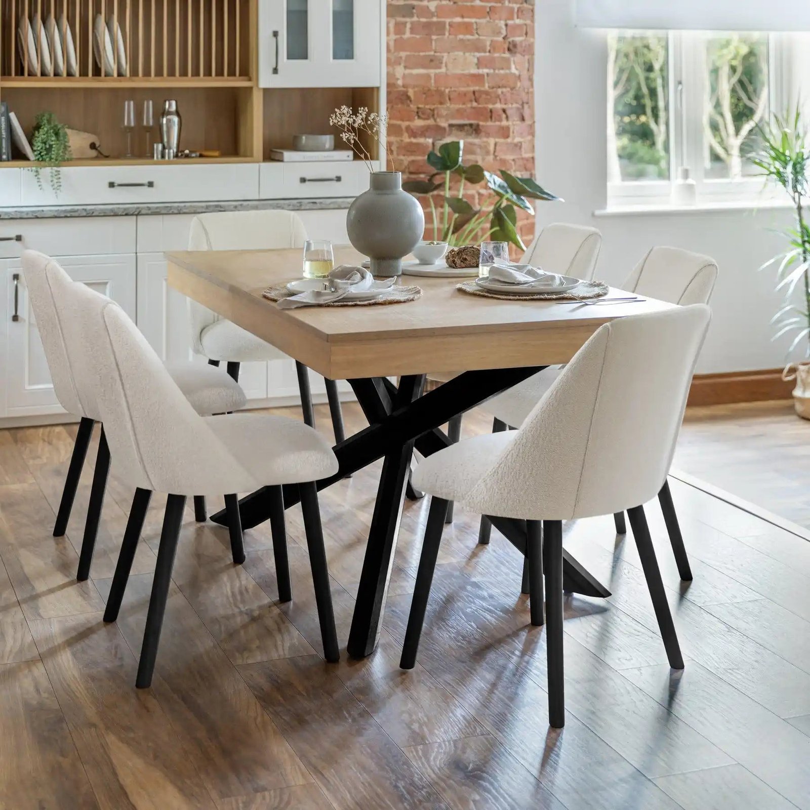 amelia-whitewash-extendable-dining-table-set-6-seater-freya-oatmeal-dining-chairs-with-oak-legs-laura-james-1-back_legs_1_copy Amelia Whitewash Dining Table Set - 6 Seater - Freya Boucle Dining Chairs - Black Legs