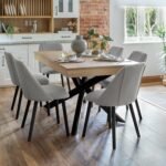Amelia Whitewash Dining Table Set - 6 Seater - Freya Fossil Dining Chairs - Black Legs