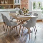 Amelia Whitewash Dining Table Set - 6 Seater - Freya Fossil Dining Chairs - Whitewash Legs