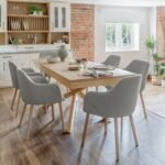 Amelia Whitewash Dining Table Set - 6 Seater - Freya Fossil Carver Chairs - Whitewash Legs