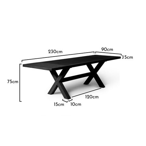 Charlotte Black Dining Table - Extendable - Cross Leg 2 Charlotte Black Oak Extendable Farmhouse Dining Table - Laura James
