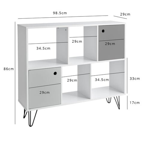 Anderson Cube Storage Unit - White with Grey Cupboards 1 Anderson White Mid Century Modern storage unit with grey cupboards - Laura James