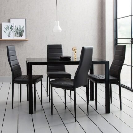 Anya Glass Dining Table Set - 4 Seater - Black
