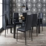 Anya Glass Dining Table Set - 6 Seater - Anya Black Faux Leather Chairs