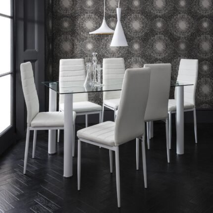 Anya Glass Dining Table Set - 6 Seater - White
