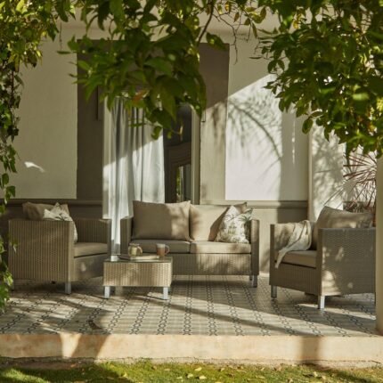 Aria 4 Seater Rattan Garden Sofa & Armchair Set with Coffee Table - Light Grey