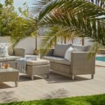 Aria 7 Seater Rattan Garden Sofa Set with Cream Lean Over Parasol - Light Grey - Image 3