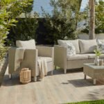Aria 7 Seater Rattan Garden Sofa Set with Cream Lean Over Parasol - Light Grey - Image 2