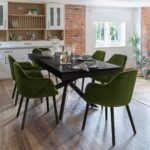 Amelia Black Dining Table Set - 6 Seater - Freya Fern Green Carver Chairs - Black Legs