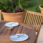 Ashby 4 Seater Round Wooden Garden Armchair Dining Set With Grey Parasol - 100cm - Image 4