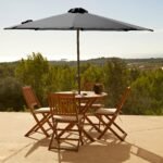 Ashby 4 Seater Round Wooden Garden Armchair Dining Set With Grey Parasol - 100cm