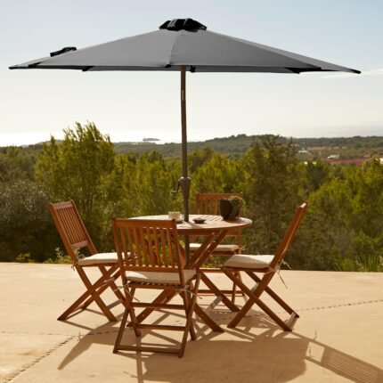 Ashby 4 Seater Round Wooden Garden Dining Set with Grey Parasol - 100cm