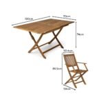 Ashby 4 Seater Wooden Rectangular Garden Armchair Dining Set with Cream LED Premium Parasol - 120cm - Image 10