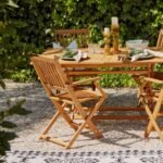Ashby 4 Seater Wooden Rectangular Garden Armchair Dining Set with Grey LED Premium Parasol - 120cm - Image 3