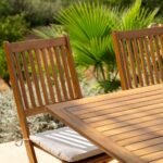 Ashby 6 Seater Wooden Rectangular Garden Dining Set with Grey LED Premium Parasol - 150cm - Image 3