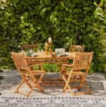 Ashby 4 Seater Wooden Rectangular Garden Armchair Dining Set with Grey LED Premium Parasol - 120cm - Image 2