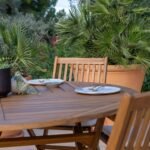 Ashby 6 Seater Round Wooden Garden Dining Set & Cream Parasol - 130cm - Image 5