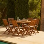Ashby 6 Seater Wooden Rectangular Garden Dining Set with Cream Parasol- 150cm - Image 2
